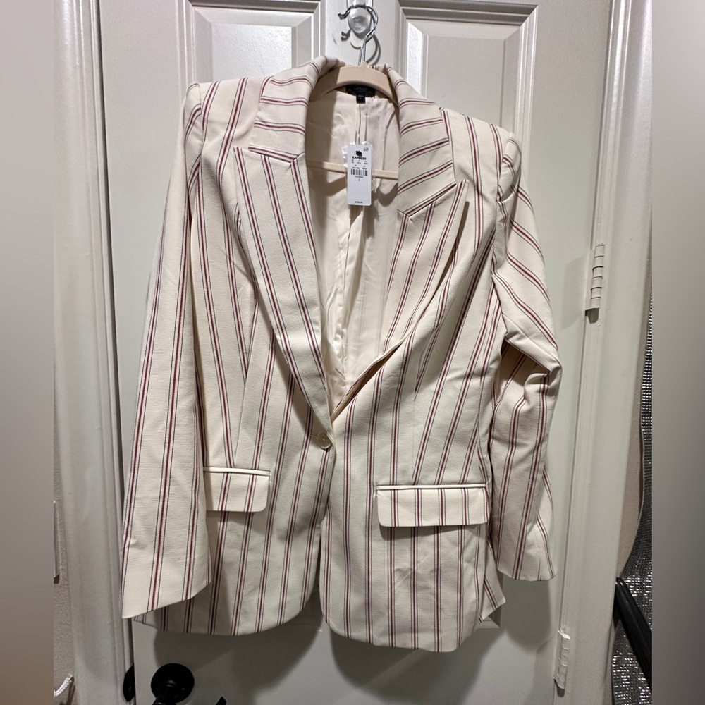 Express Cream Blazer with Red Stripes